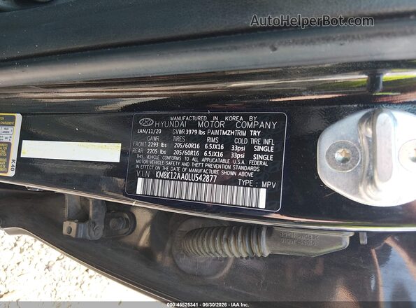 KM8K12AA0LU542877 2020 HYUNDAI KONA Black Вид підкапотного простору