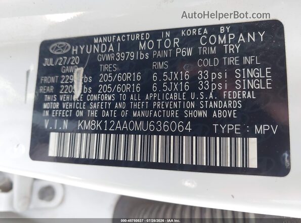 KM8K12AA0MU636064 2021 HYUNDAI KONA White ძრავის განყოფილების ხედი