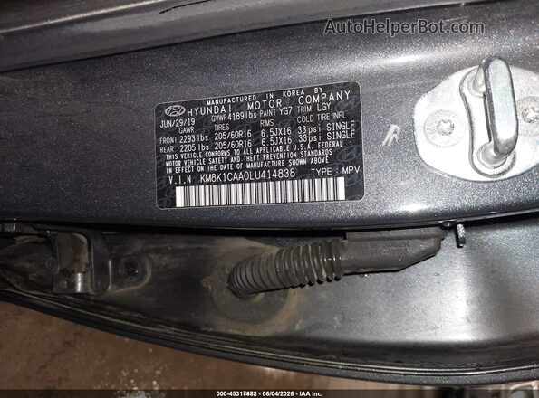 KM8K1CAA0LU414838 2020 HYUNDAI KONA Gray Widok komory silnika