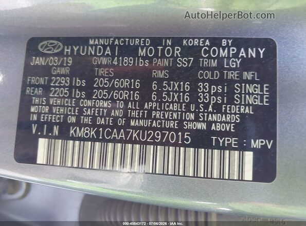 KM8K1CAA7KU297015 2019 HYUNDAI KONA Серый Вид подкапотного пространства