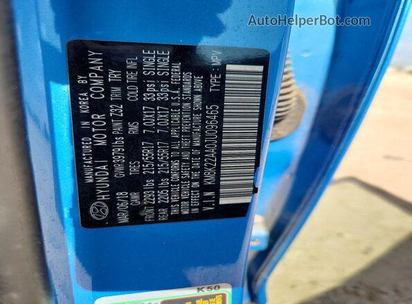 KM8K22AA0JU096465 2018 HYUNDAI KONA Синий Вид подкапотного пространства