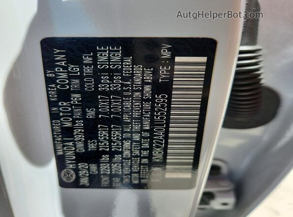 KM8K22AA0LU552595 2020 HYUNDAI KONA White Widok wnętrza 360 stopni