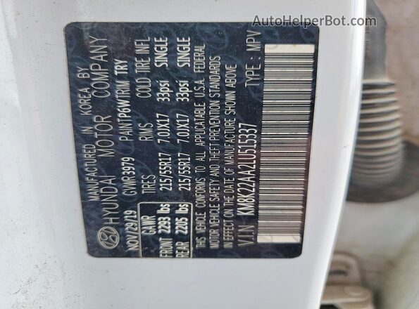 KM8K22AA2LU515337 2020 HYUNDAI KONA White Вид наклейки з VIN-кодом