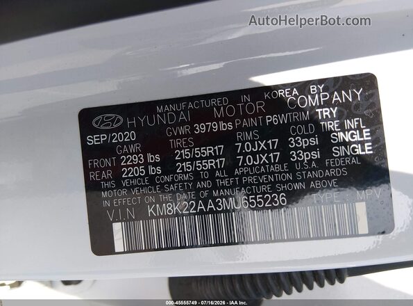 KM8K22AA3MU655236 2021 HYUNDAI KONA White Engine compartment view