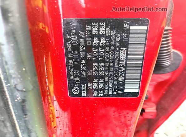 KM8K22AA5MU668554 2021 HYUNDAI KONA Red VIN կոդի պիտակի տեսք