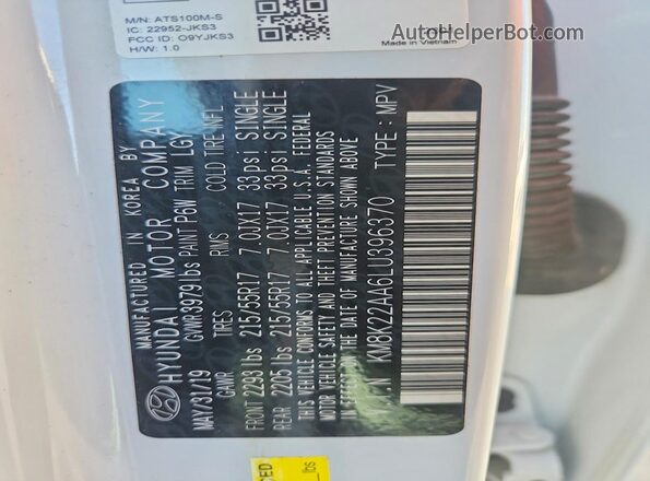 KM8K22AA6LU396370 2020 HYUNDAI KONA White Engine compartment view