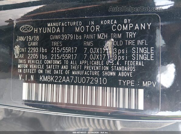 KM8K22AA7JU072910 2018 HYUNDAI KONA Black Вид підкапотного простору