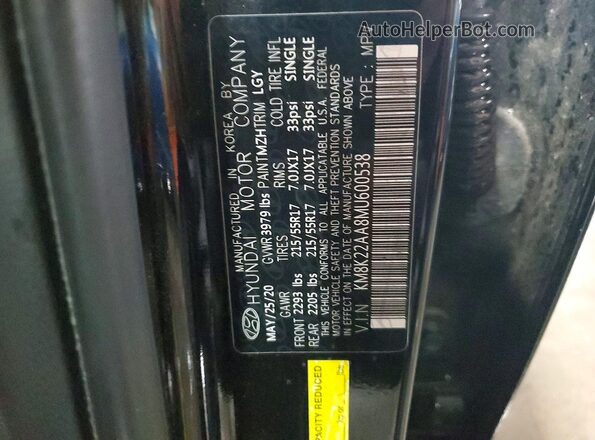 KM8K22AA8MU600538 2021 HYUNDAI KONA Black VIN կոդի պիտակի տեսք