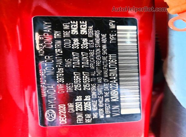 KM8K22AA9MU706111 2021 HYUNDAI KONA Red Սալոնի 360 աստիճան տեսք