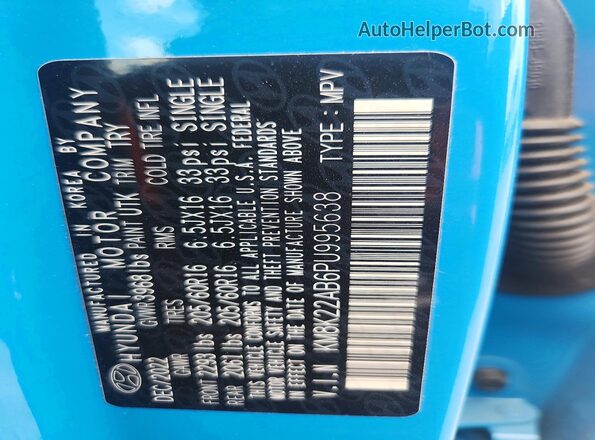 KM8K22AB6PU995638 2023 HYUNDAI KONA Blue Widok naklejki z numerem VIN