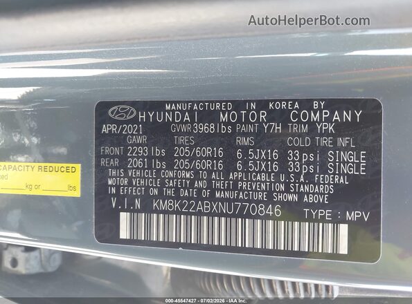 KM8K22ABXNU770846 2022 HYUNDAI KONA Blue Widok komory silnika
