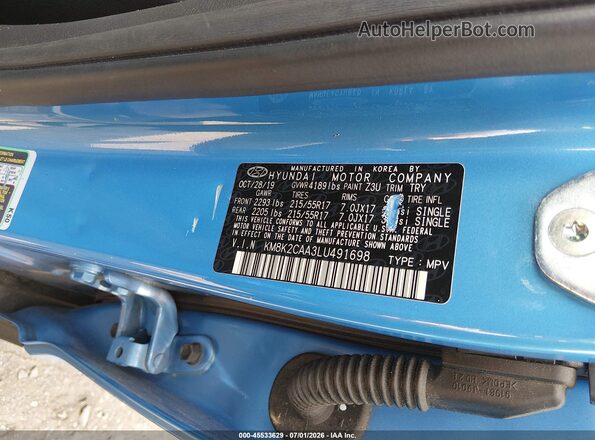 KM8K2CAA3LU491698 2020 HYUNDAI KONA Blue Vista del compartimento del motor