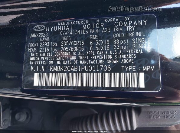 KM8K2CAB1PU011706 2023 HYUNDAI KONA Black Вид підкапотного простору