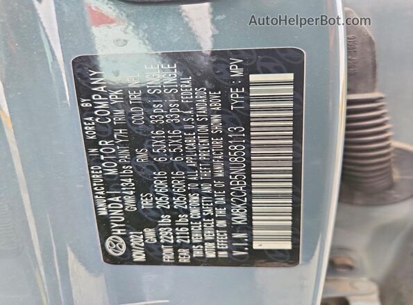 KM8K2CAB5NU858113 2022 HYUNDAI KONA Gray ძრავის განყოფილების ხედი