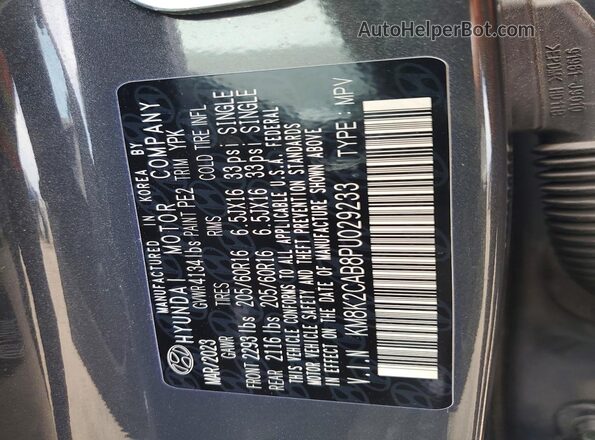 KM8K2CAB8PU029233 2023 HYUNDAI KONA Gray Вид наклейки з VIN-кодом