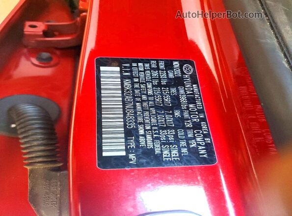 KM8K32AB7NU848335 2022 HYUNDAI KONA Red Vista de la etiqueta del VIN