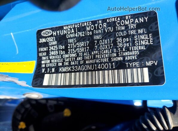 KM8K33AG0NU140011 2022 HYUNDAI KONA Blue Вид підкапотного простору