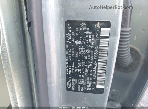KM8K33AG5KU035945 2019 HYUNDAI KONA EV Gray Widok komory silnika