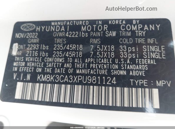 KM8K3CA3XPU981124 2023 HYUNDAI KONA White Շարժիչի բաժամունքի տեսք