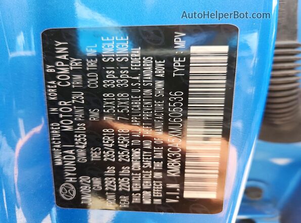 KM8K3CA5XMU605536 2021 HYUNDAI KONA Синий Вид подкапотного пространства