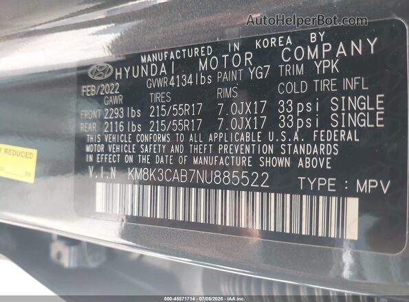 KM8K3CAB7NU885522 2022 HYUNDAI KONA Gray Engine compartment view