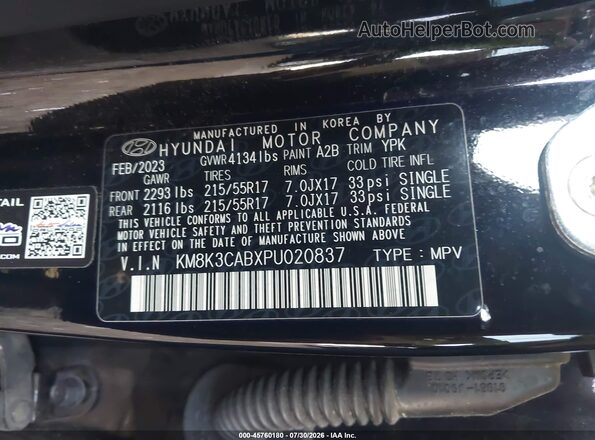KM8K3CABXPU020837 2023 HYUNDAI KONA Black Вид підкапотного простору