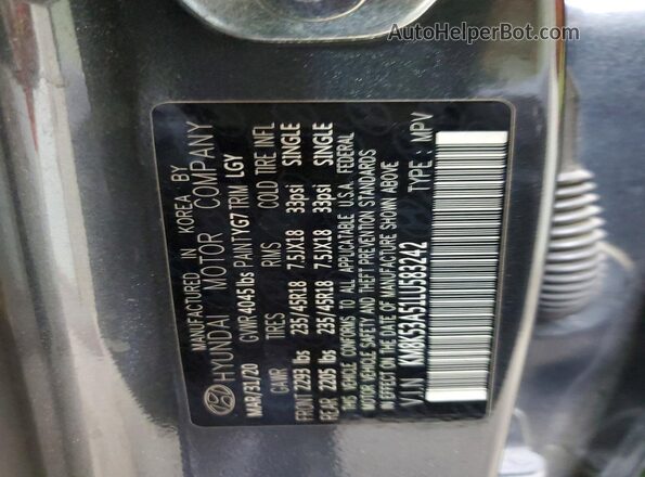 KM8K53A51LU583242 2020 HYUNDAI KONA Gray VIN კოდის სტიკერის ხედი