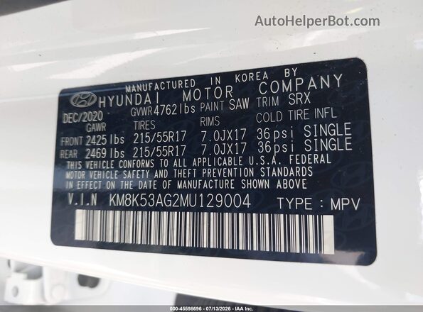 KM8K53AG2MU129004 2021 HYUNDAI KONA ELECTRIC White Widok komory silnika