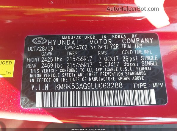 KM8K53AG9LU063288 2020 HYUNDAI KONA ELECTRIC Red Engine compartment view