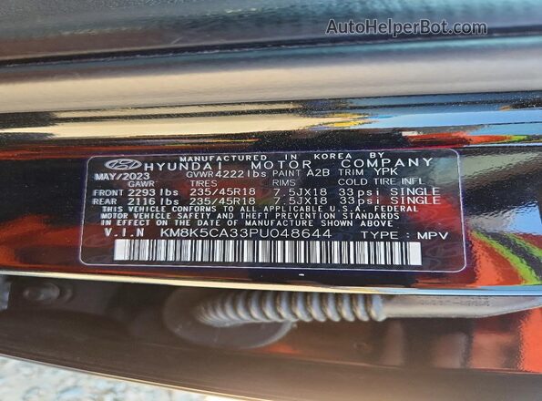 KM8K5CA33PU048644 2023 HYUNDAI KONA Black Vista interior de 360 grados