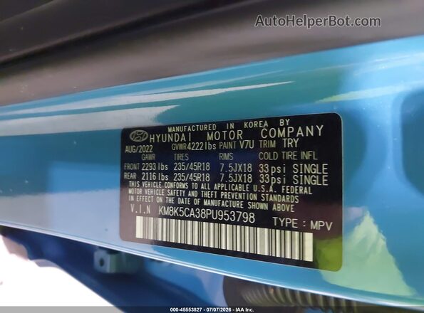 KM8K5CA38PU953798 2023 HYUNDAI KONA Light Blue Շարժիչի բաժամունքի տեսք