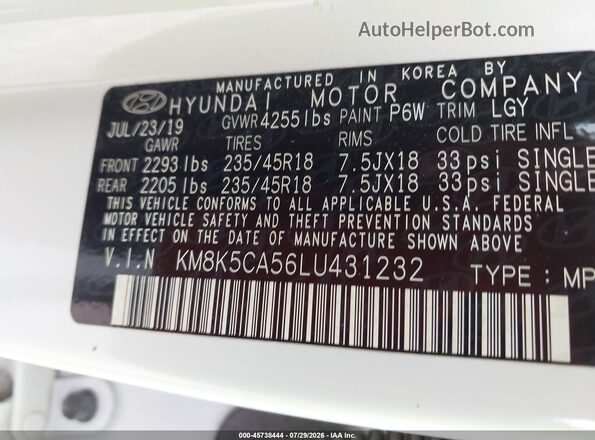 KM8K5CA56LU431232 2020 HYUNDAI KONA White Вид підкапотного простору