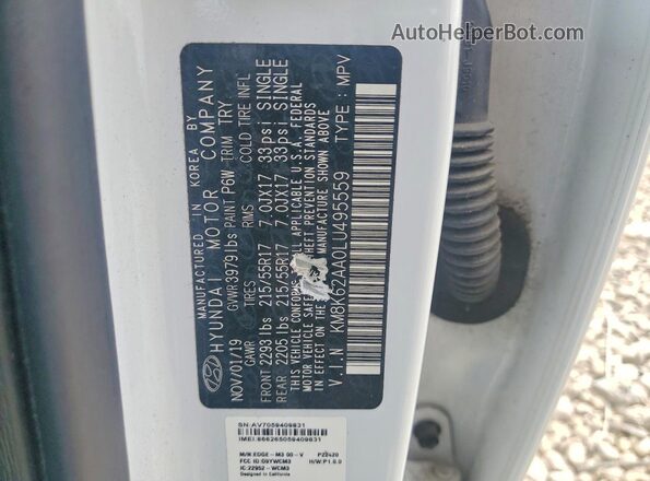 KM8K62AA0LU495559 2020 HYUNDAI KONA White VIN sticker view