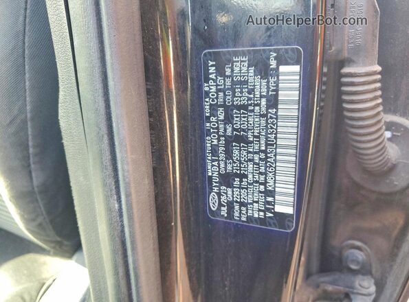 KM8K62AA3LU432374 2020 HYUNDAI KONA Black VIN კოდის სტიკერის ხედი