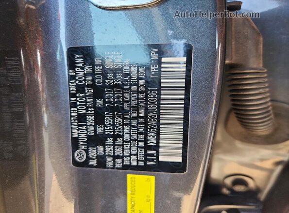 KM8K62AB2NU803861 2022 HYUNDAI KONA Charcoal Widok naklejki z numerem VIN