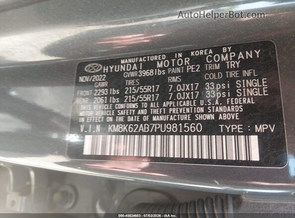 KM8K62AB7PU981560 2023 HYUNDAI KONA Gray Vista del compartimento del motor