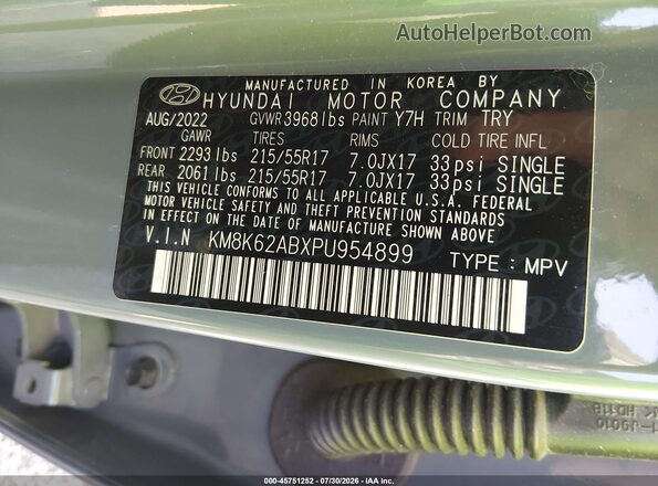 KM8K62ABXPU954899 2023 HYUNDAI KONA Green Widok komory silnika