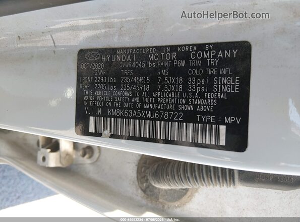 KM8K63A5XMU678722 2021 HYUNDAI KONA Белый Вид подкапотного пространства
