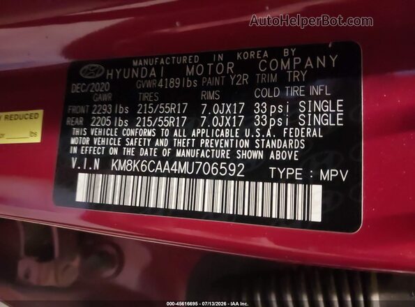 KM8K6CAA4MU706592 2021 HYUNDAI KONA Red Widok komory silnika
