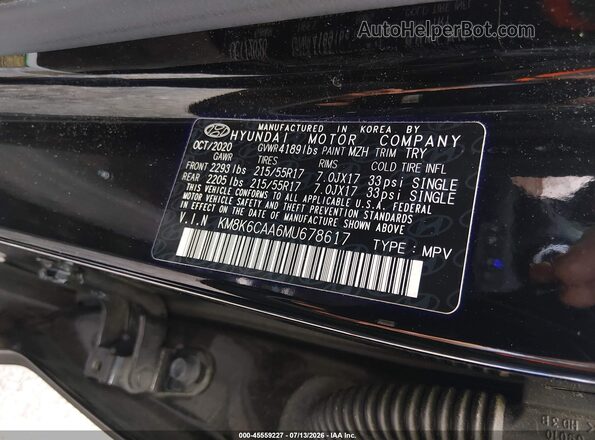 KM8K6CAA6MU678617 2021 HYUNDAI KONA Black ძრავის განყოფილების ხედი