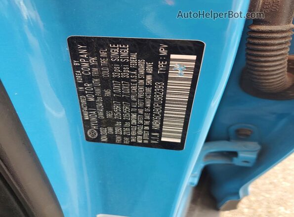 KM8K6CAB0PU982393 2023 HYUNDAI KONA Blue VIN კოდის სტიკერის ხედი