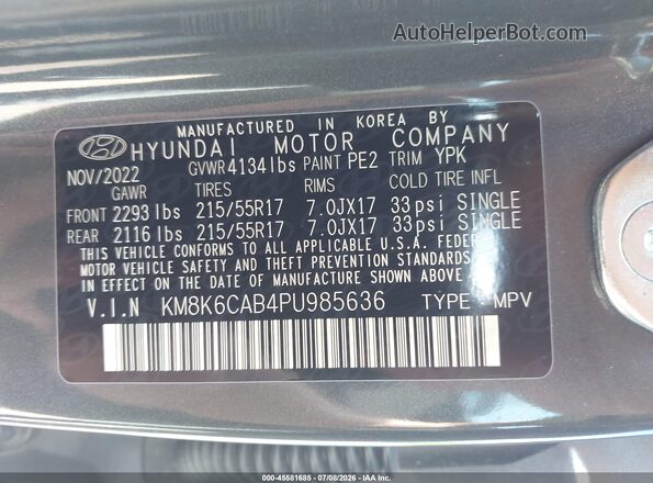 KM8K6CAB4PU985636 2023 HYUNDAI KONA Gray Engine compartment view