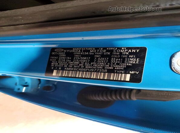 KM8K6CAB6PU977358 2023 HYUNDAI KONA Blue Панорамний вид салону 360°