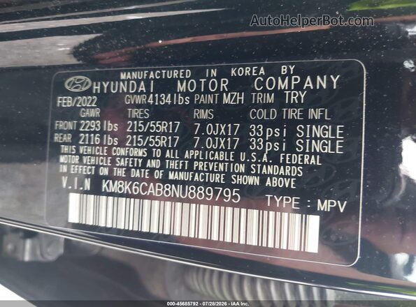 KM8K6CAB8NU889795 2022 HYUNDAI KONA Черный Вид подкапотного пространства