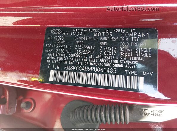 KM8K6CAB9PU061435 2023 HYUNDAI KONA Red Вид підкапотного простору