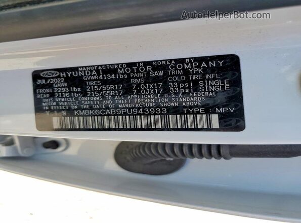 KM8K6CAB9PU943933 2023 HYUNDAI KONA Белый Вид наклейки с VIN-кодом