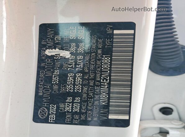 KM8KM4AE2NU080881 2022 HYUNDAI IONIQ White Вид наклейки з VIN-кодом
