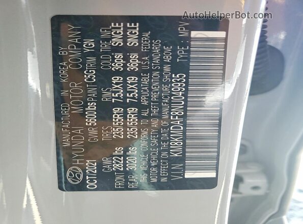 KM8KMDAF8NU049935 2022 HYUNDAI IONIQ Gray VIN კოდის სტიკერის ხედი