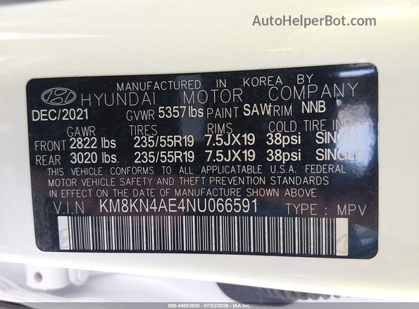 KM8KN4AE4NU066591 2022 HYUNDAI IONIQ 5 White Շարժիչի բաժամունքի տեսք