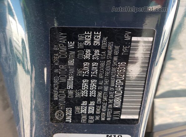 KM8KNDAF0PU215316 2023 HYUNDAI IONIQ Blue Vista de la etiqueta del VIN